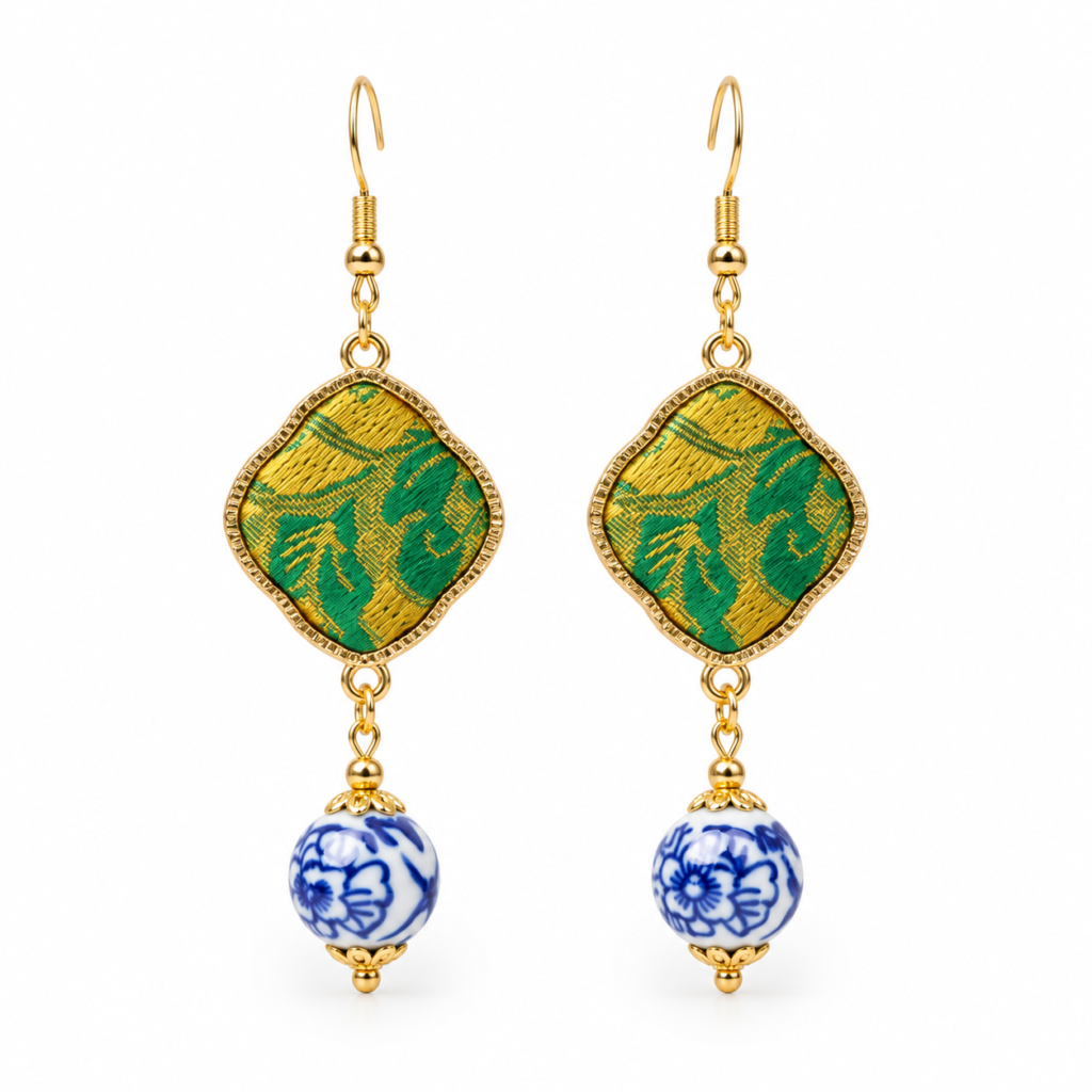 Chinoiserie Palm Drop Earrings, handcrafted by Sunxi Craft