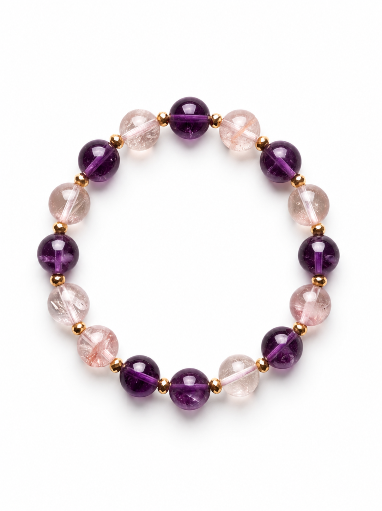 Amethyst & Brazilian Quartz Bracelet, handcrafted by Sunxi Craft