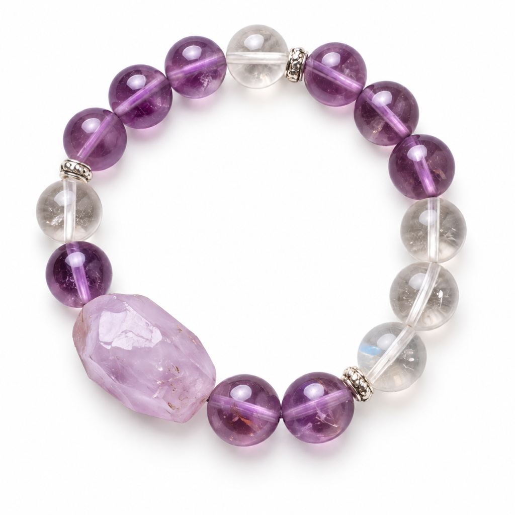 Bolivian Amethyst Raw Crystal Clear Quartz Bracelet - Full View