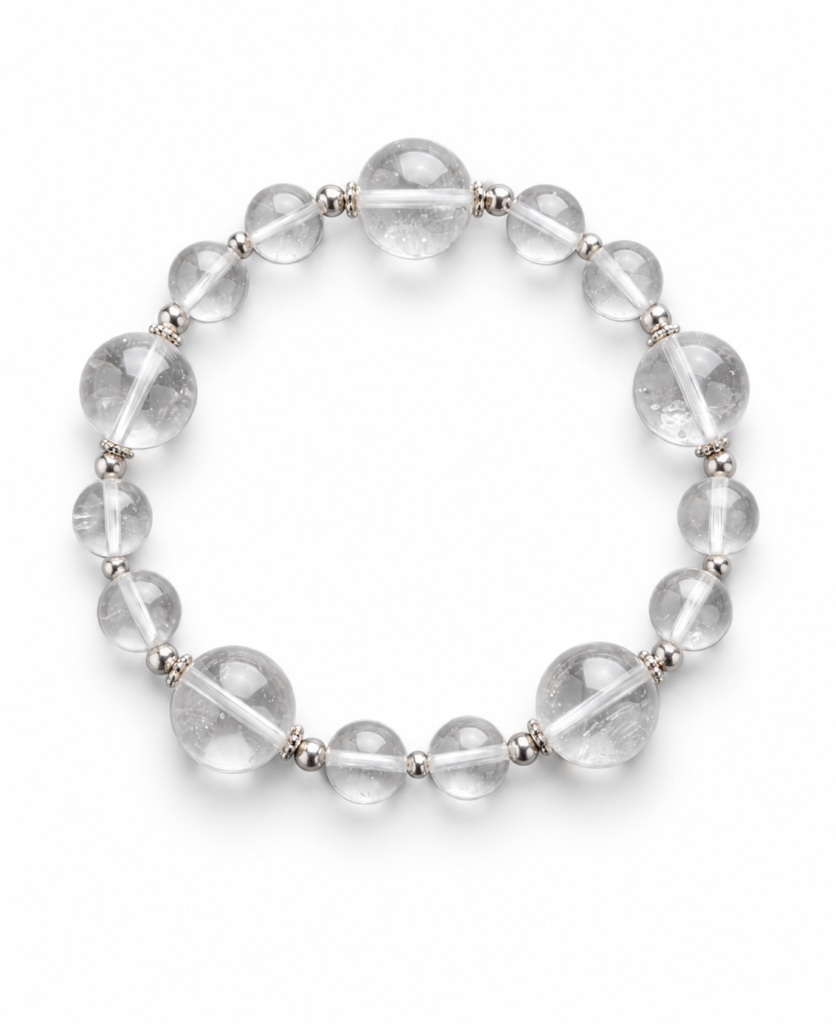 Brazilian Clear Quartz & 925 Sterling Silver Bracelet - Full View