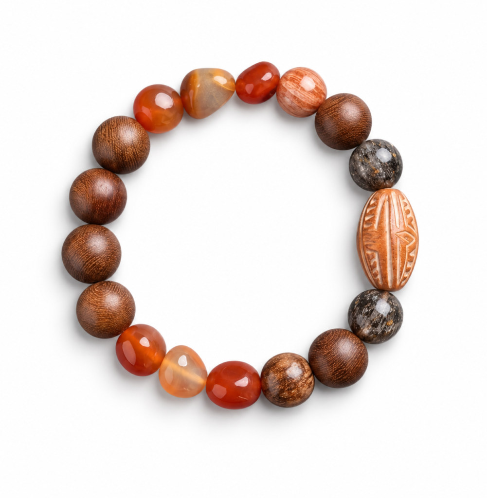 Black Gold Super Seven, Agate, Wood & Ceramic Bracelet - Full View