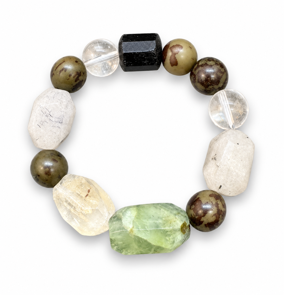 Black Tourmaline & Green Phantom Bracelet, handcrafted by Sunxi Craft