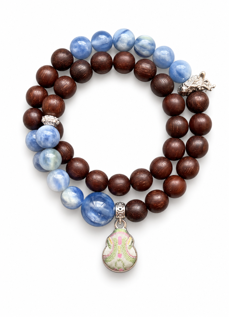 Rosewood & Blue Kyanite Wrap Bracelet, handcrafted by Sunxi Craft