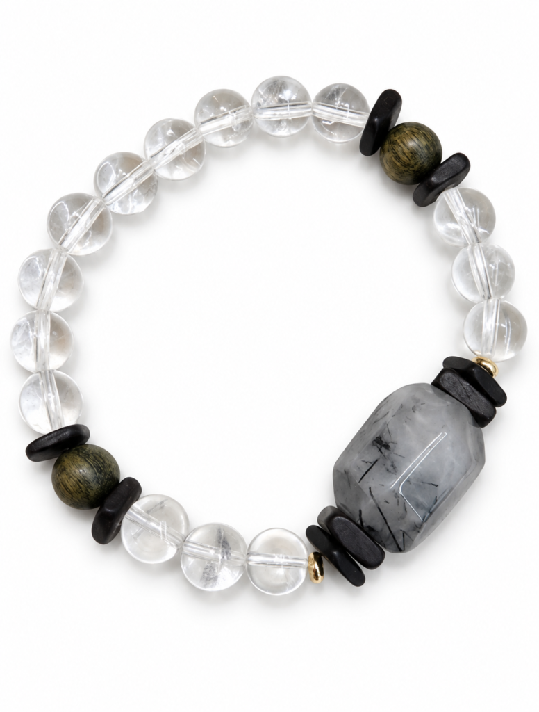 Rutilated Quartz & Agarwood Bracelet, handcrafted by Sunxi Craft