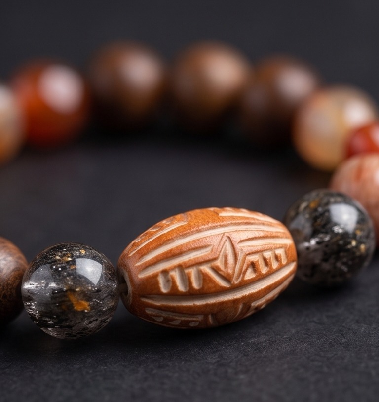 Hand-Carved Ceramic Focal Bead Close-up