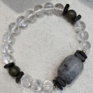 Ethereal Protection & Grounding Bracelet | Black Rutilated Quartz, Green Sandalwood & Agarwood | Handcrafted Five Elements Bracelet | Sunxi Craft