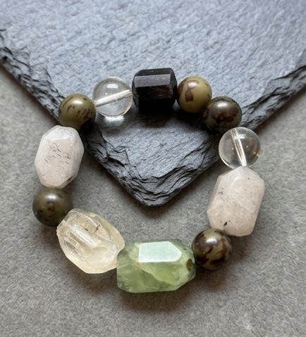 Black Tourmaline & Green Phantom Bracelet, handcrafted jewelry detail 3