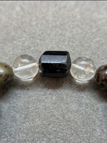Black Tourmaline & Green Phantom Bracelet, handcrafted jewelry detail 2