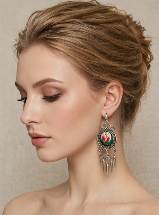 Miao Embroidery & Silver Earrings, handcrafted jewelry detail 3