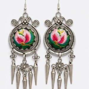 Handcrafted Miao Embroidery & Silver Heritage Earrings | Handcrafted Five Elements Earrings | Sunxi Craft