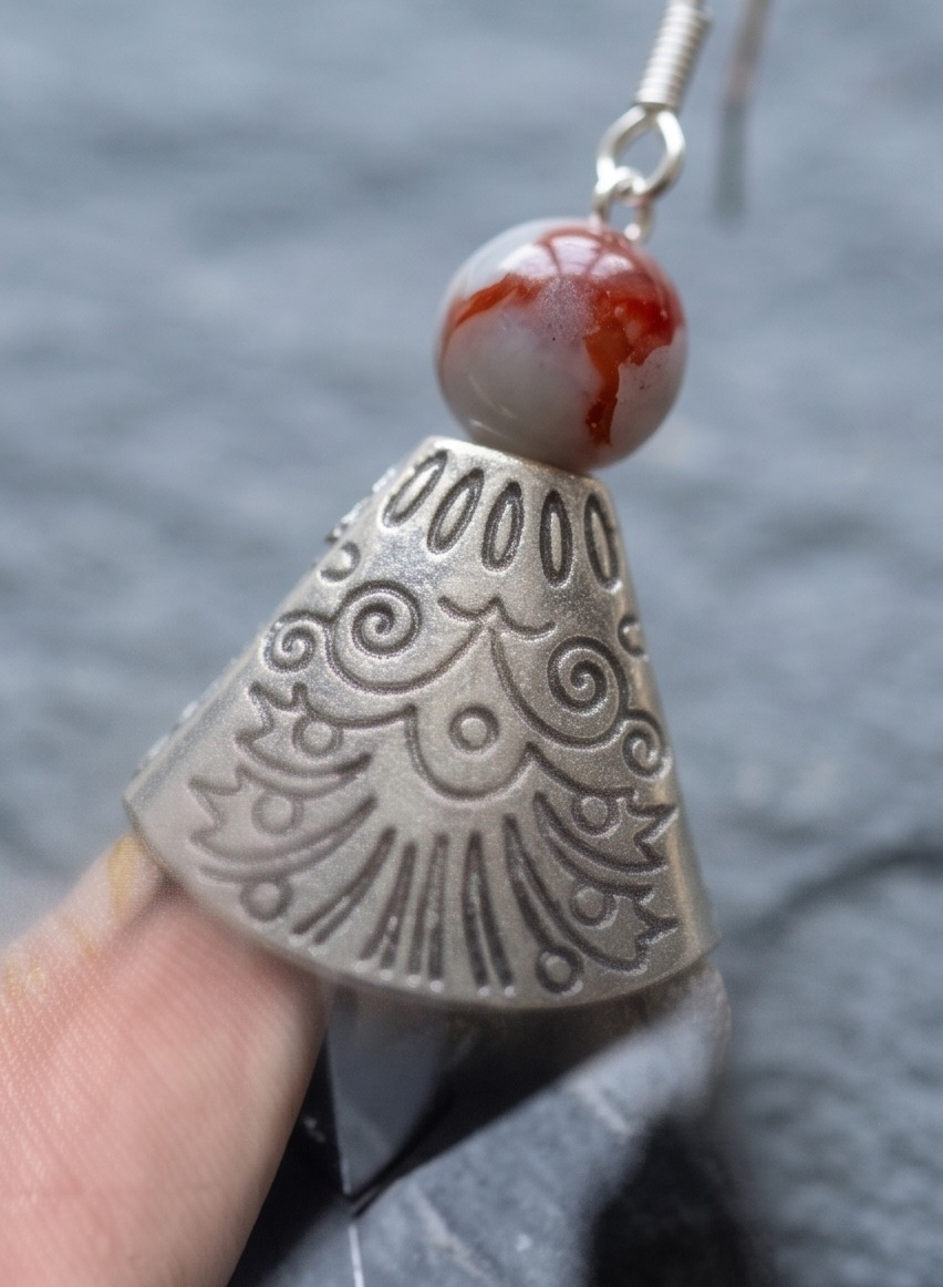 Song Brocade & Shoushan Stone Earrings, handcrafted jewelry detail 2