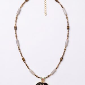 Song Brocade Fragrance Locker Necklace | Jade, Tiger's Eye & White Quartz | Handcrafted Five Elements Necklace | Sunxi Craft