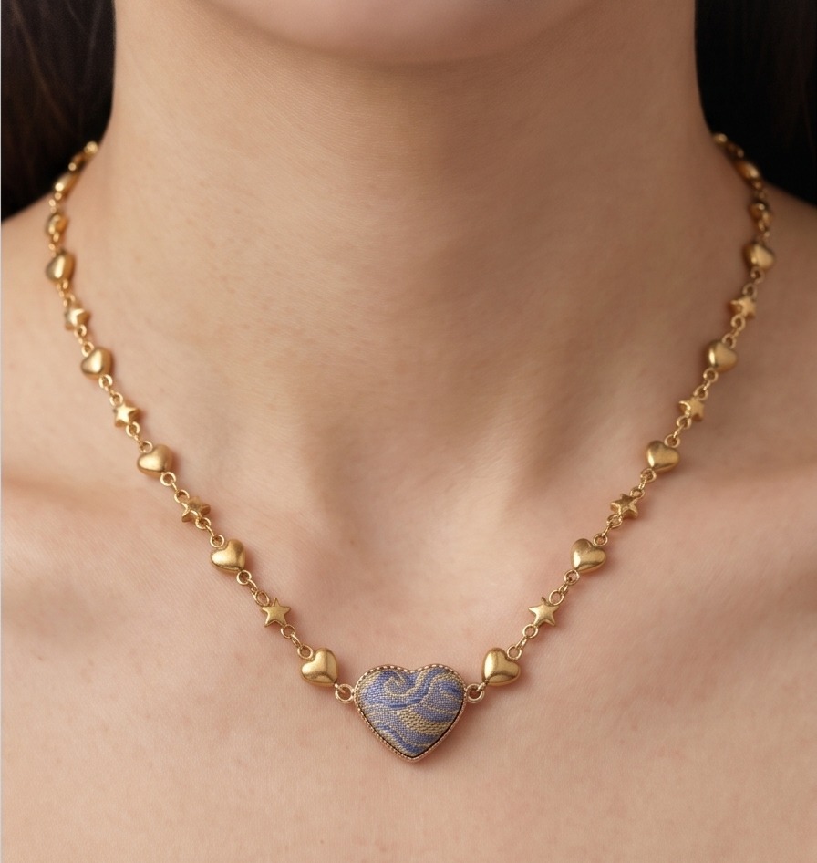 Song Brocade Heart Necklace, handcrafted jewelry detail 2