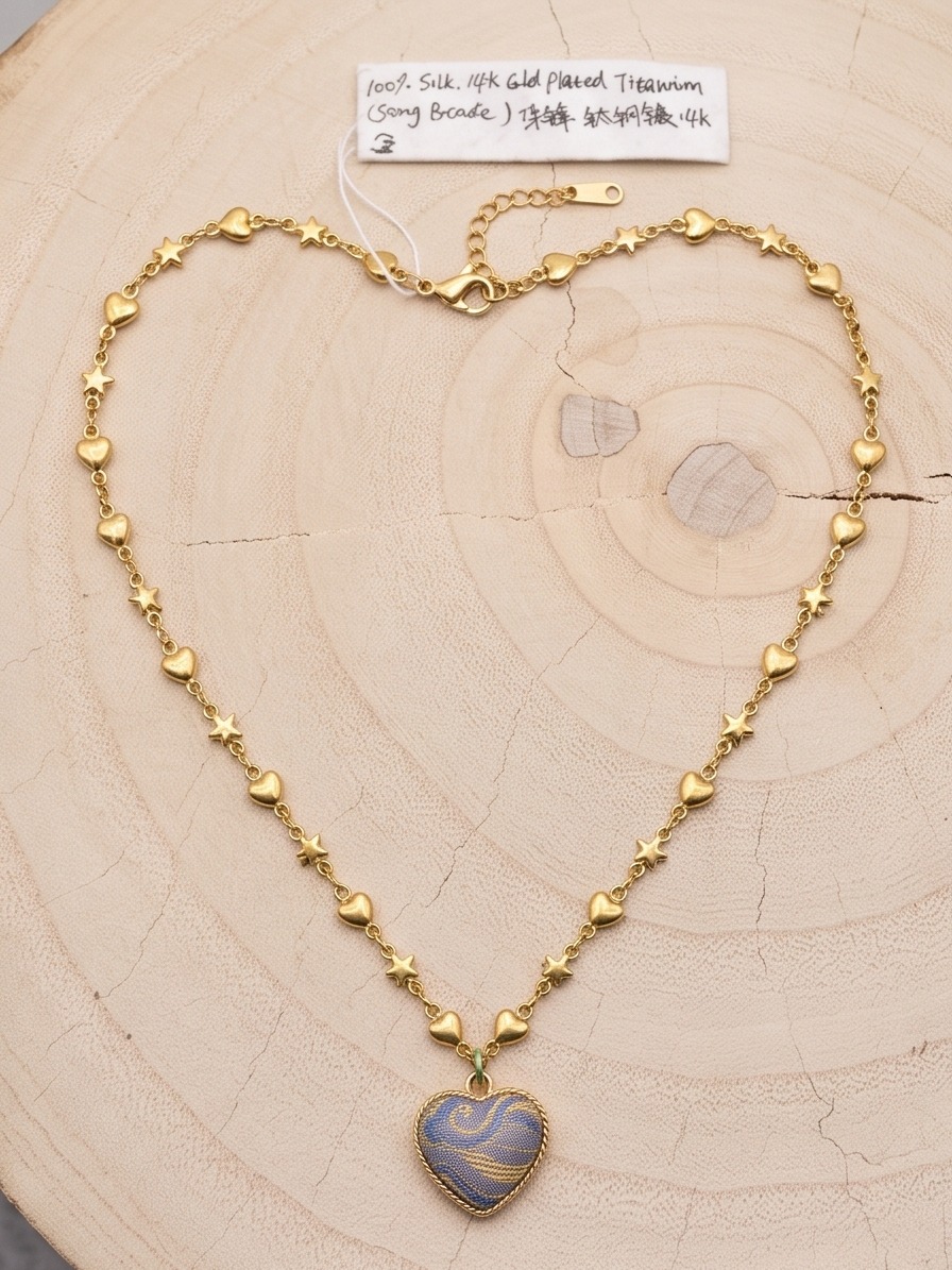 Song Brocade Heart Necklace, handcrafted jewelry detail 3