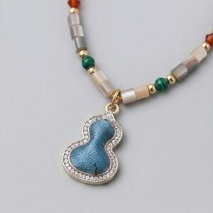 Celestial White Song Brocade & Jade Necklace | Diamond-Encrusted Pendant | Sunxi Craft