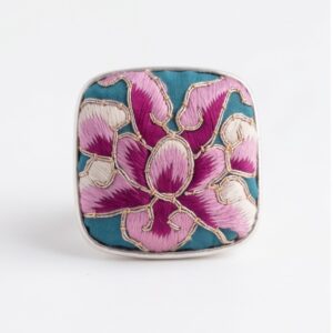 Vintage Miao Embroidery Ring | Aged Heritage Fabric & Miao Silver | Handcrafted Five Elements Rings | Sunxi Craft
