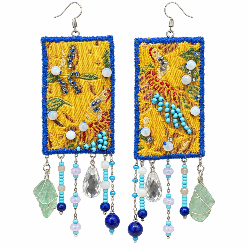Inner Adventure Yellow & Blue Cascade Earrings on a clean white background.