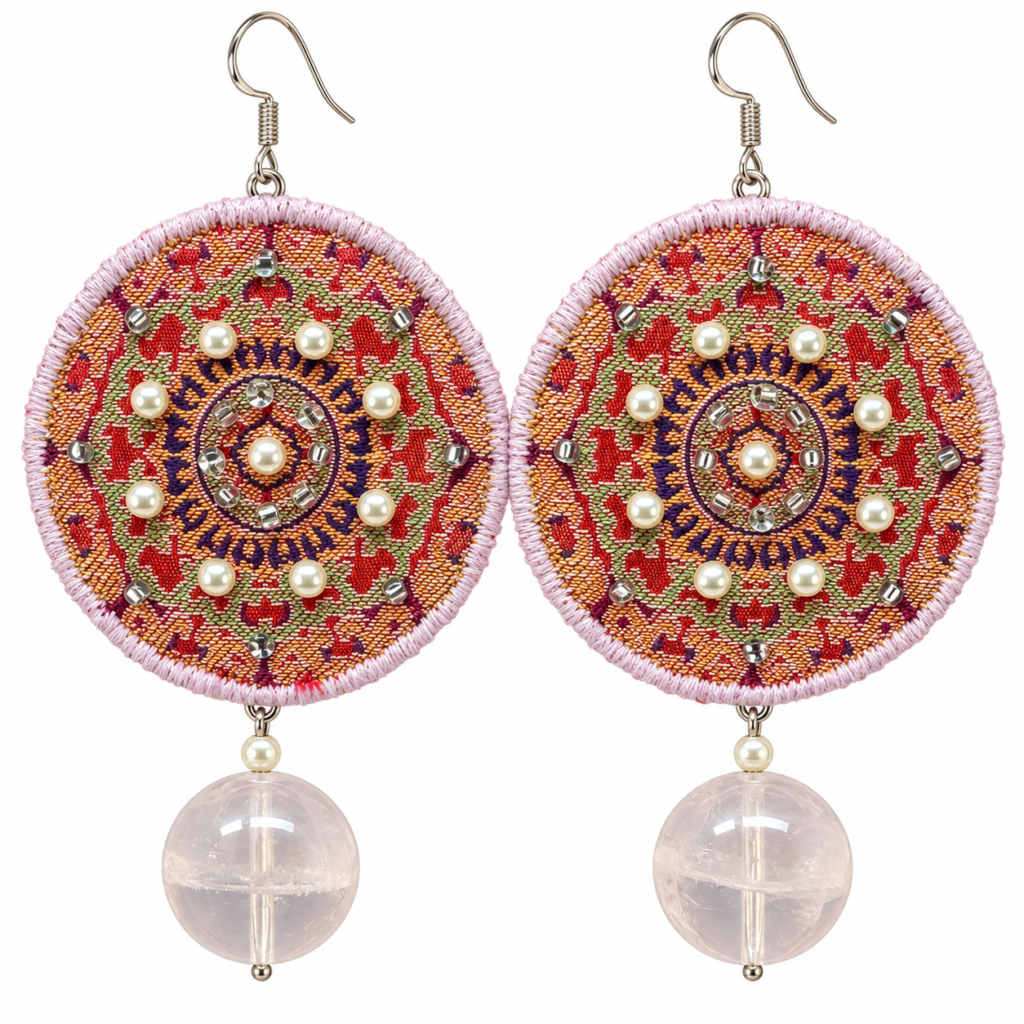 Inner Adventure Rose Mandala Disc Earrings on a clean white background.