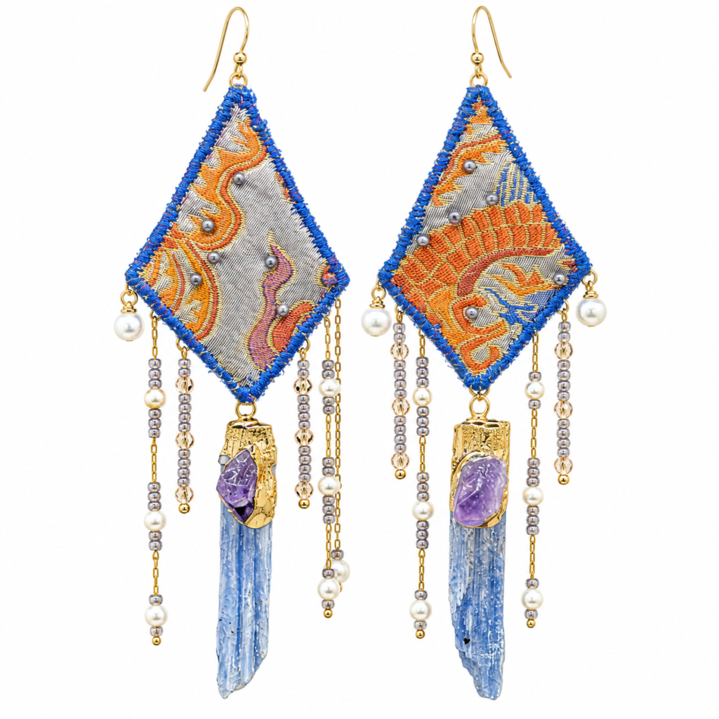 Inner Adventure Blue Diamond Fringe Earrings on a clean white background.